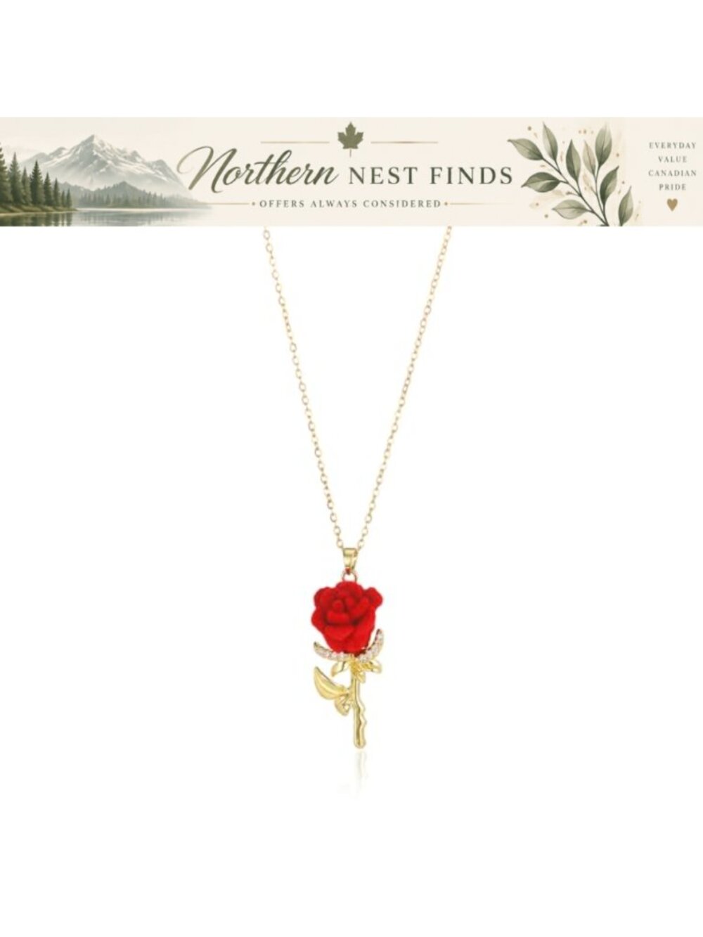 14k Gold Plated Rose Pendant Necklace for Women Dainty Vintage Charm